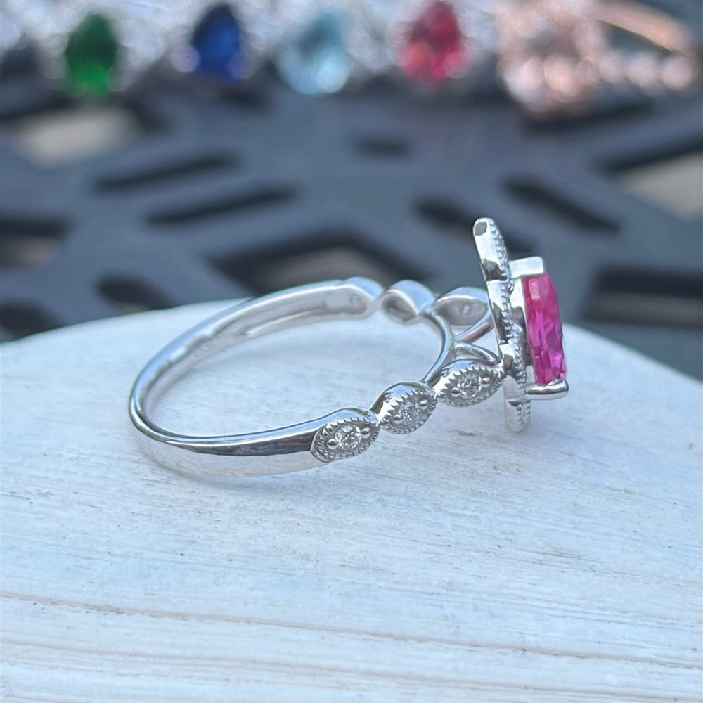 Pear Cut 1.25 tcw Genuine Pink Sapphire & Diamond Ring Sterling Silver Size 7 - Picture 5 of 15